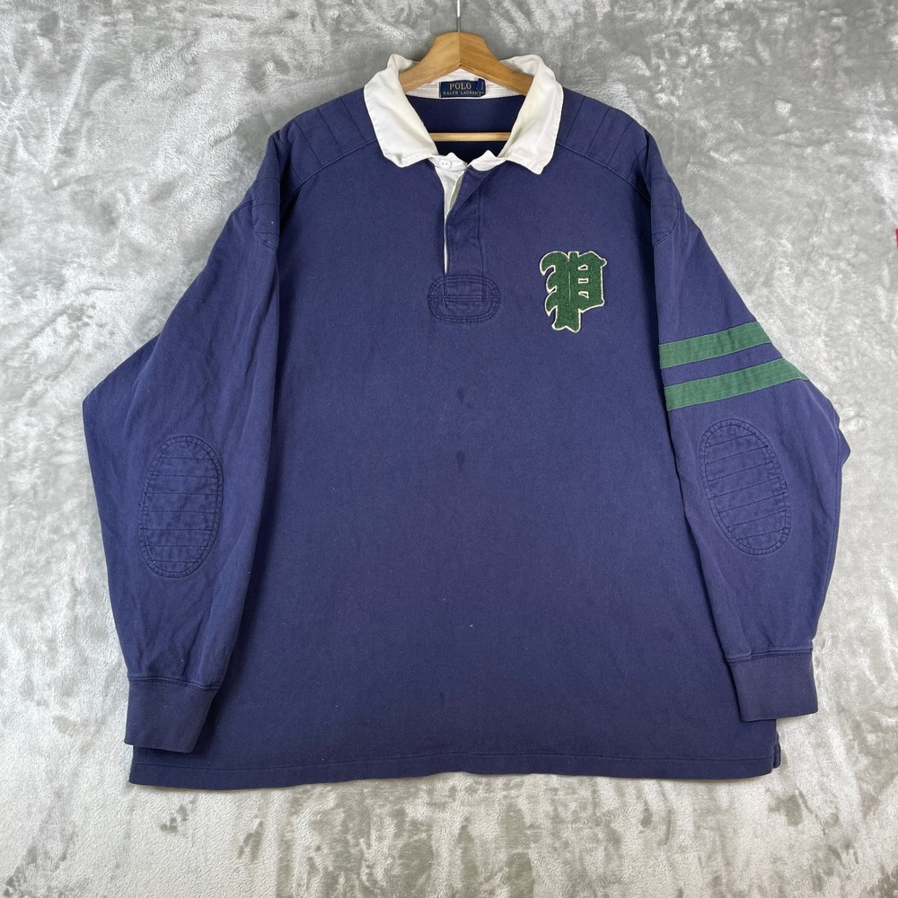 Polo Ralph Lauren Rugby Shirt Mens 3XB 3XL Big Patch Elbow Pads 67 Heavyweight
